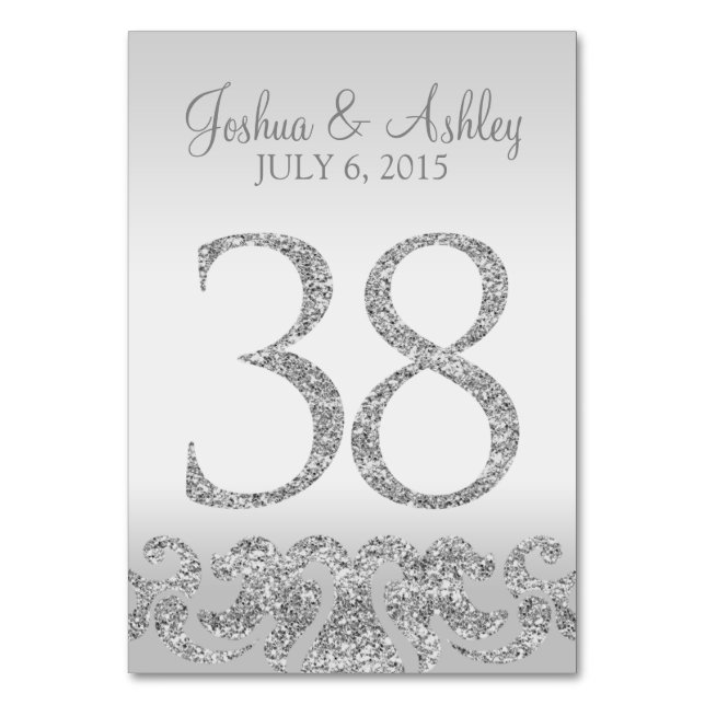 Silver Glitter Look Wedding Table Numbers-38 Number (Front)