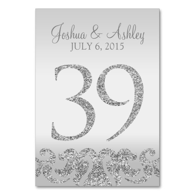 Silver Glitter Look Wedding Table Numbers-39 Number (Front)