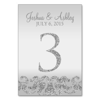 Silver Glitter Look Wedding Table Numbers-3 Table Number by cardeddesigns at Zazzle