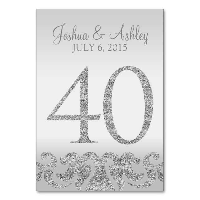 Silver Glitter Look Wedding Table Numbers-40 Table Number (Front)