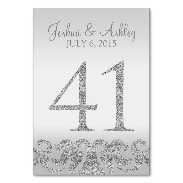 Silver Glitter Look Wedding Table Numbers-41 Table Number (Front)