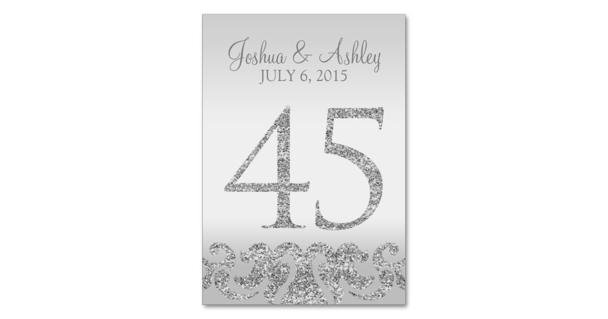 silver glitter look wedding table numbers 45 table number zazzlecom
