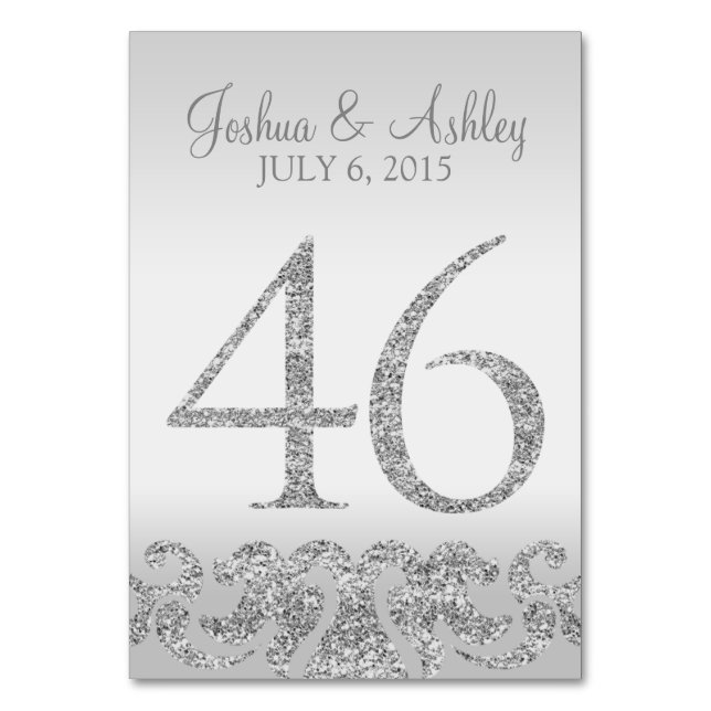 Silver Glitter Look Wedding Table Numbers-46 Table Number (Front)