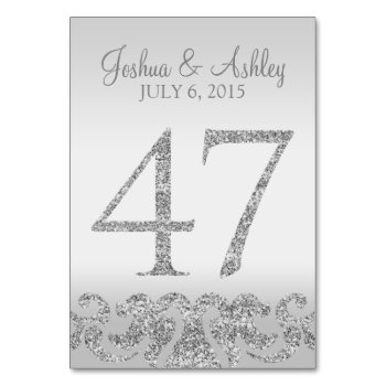 Silver Glitter Look Wedding Table Numbers-47 Table Number by cardeddesigns at Zazzle