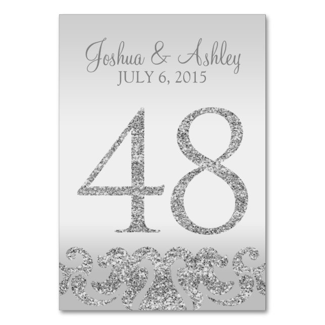 Silver Glitter Look Wedding Table Numbers-48 Number (Front)