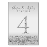 Silver Glitter Look Wedding Table Numbers-4 Table Number