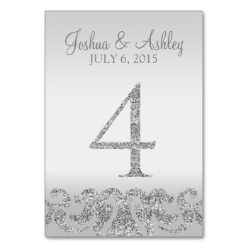 Silver Glitter Look Wedding Table Numbers-4 Table Number by cardeddesigns at Zazzle