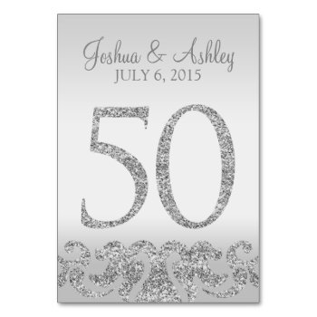Silver Glitter Look Wedding Table Numbers-50 Table Number by cardeddesigns at Zazzle