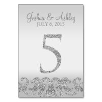 Silver Glitter Look Wedding Table Numbers-5 Table Number