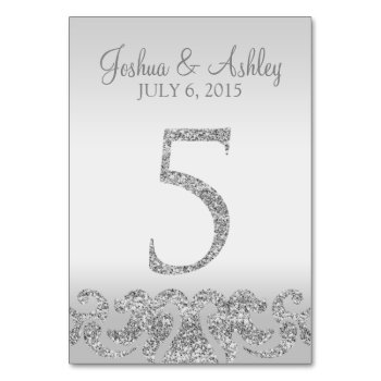 Silver Glitter Look Wedding Table Numbers-5 Table Number by cardeddesigns at Zazzle