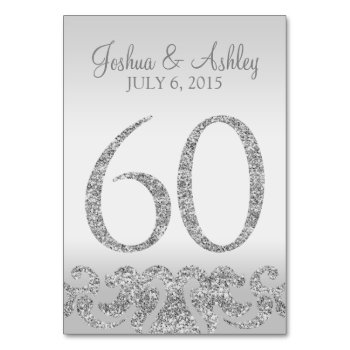 Silver Glitter Look Wedding Table Numbers-60 Table Number by cardeddesigns at Zazzle