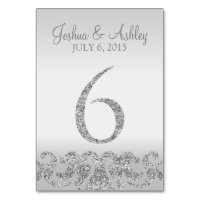 Silver Glitter Look Wedding Table Numbers-6 Table Number