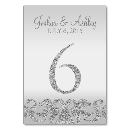 Silver Glitter Look Wedding Table Numbers-6 Table Number
