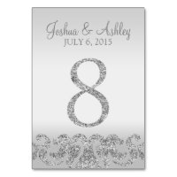 Silver Glitter Look Wedding Table Numbers-8 Table Number