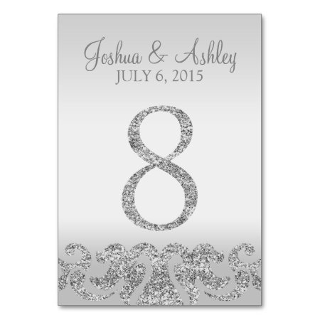 Silver Glitter Look Wedding Table Numbers-8 Table Number