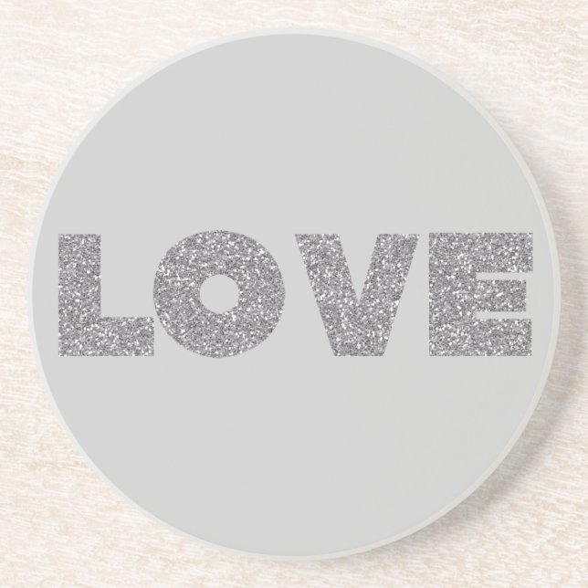 Silver Glitter Love Drink Coaster (Front)