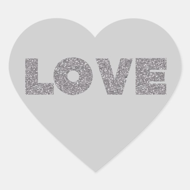 Silver Glitter Love Heart Sticker (Front)