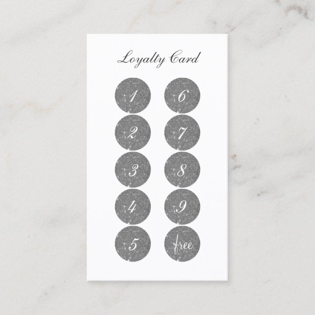 Silver Glitter Loyalty Punch Business Card (Front)