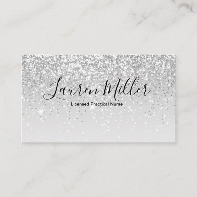 Silver Glitter LPN Nurse Business Card (Front)