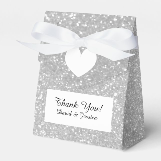 Silver glitter luxury style wedding favor box (Front Side)