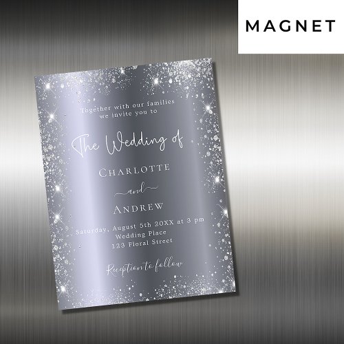 Silver glitter luxury wedding invitation magnet