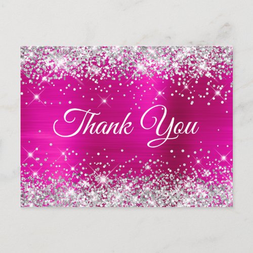 Silver Glitter Magenta 30th Birthday Thank You Postcard