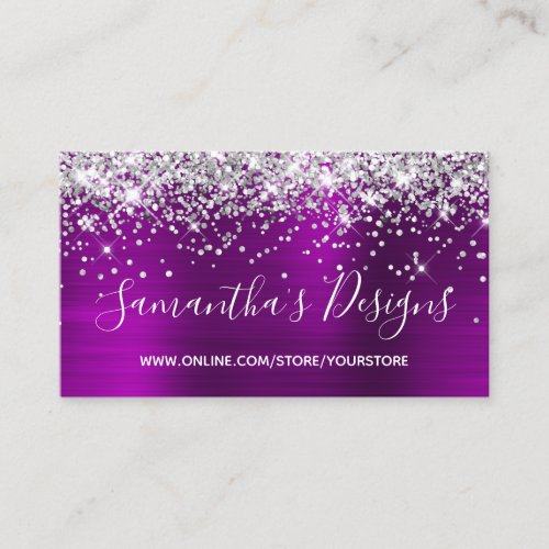 Silver Glitter Magenta Purple Foil Online Store Business Card