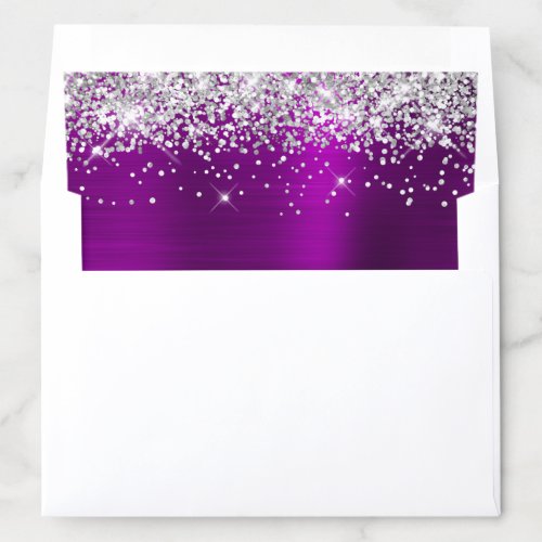 Silver Glitter Magenta Purple Ombre Foil Envelope Liner