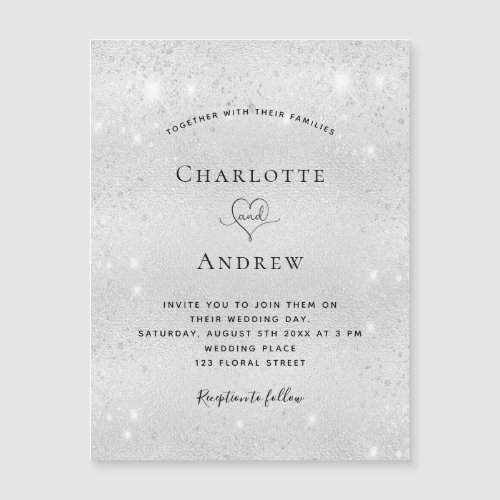 Silver glitter magnet wedding invitation