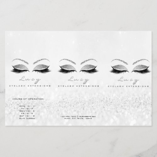 Silver Glitter Makeup Eye Name Lash DL Leaflet Flyer