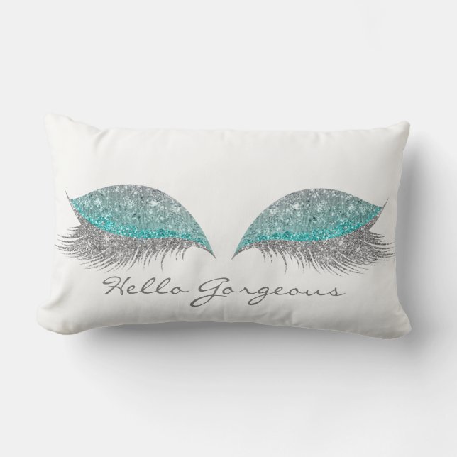 Silver Glitter Makeup Lashes Gorgeous Lumbar Pillow (Front)