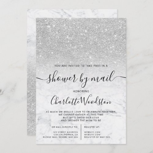 Silver glitter marble baby shower by mail invitation