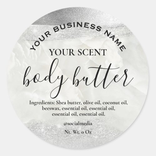 Silver Glitter Marble Body Butter Labels