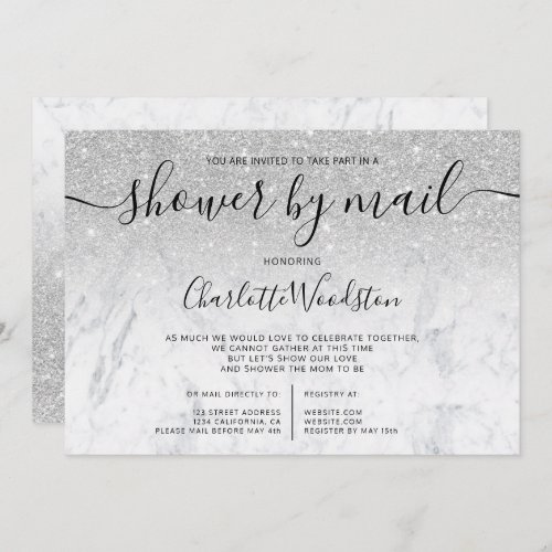 Silver glitter marble cancelled shower by mail invitation