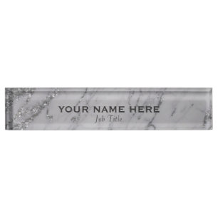 Silver Glitter Marble Glitter Glam Personalized Nameplate