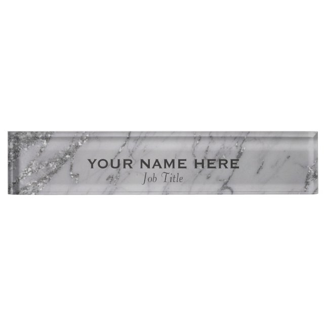 Silver Glitter Marble Glitter Glam Personalized Nameplate (Front)