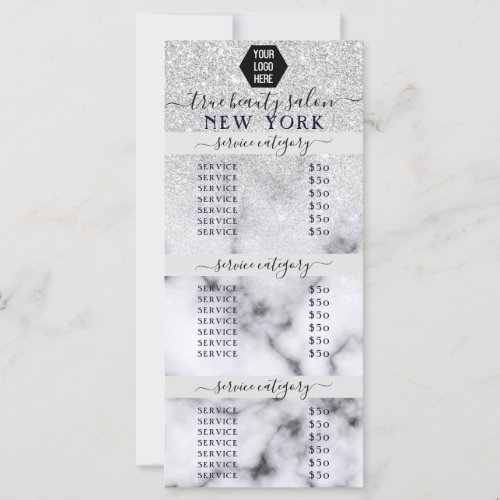 Silver Glitter Marble Ombre Logo Salon Price List