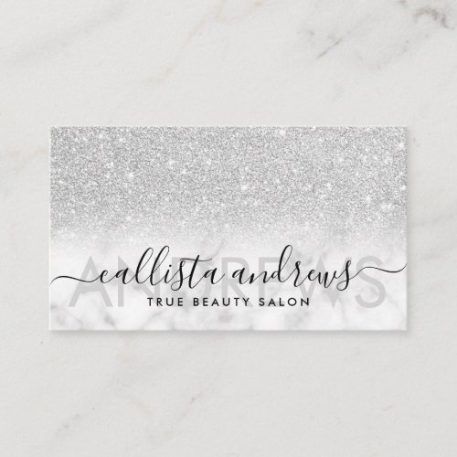 Silver Glitter Marble Ombre Makeup Hair Salon Business Card
