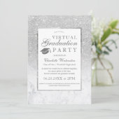 Silver glitter marble photos virtual Graduation Invitation (Standing Front)