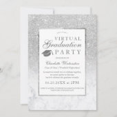 Silver glitter marble photos virtual Graduation Invitation (Front)