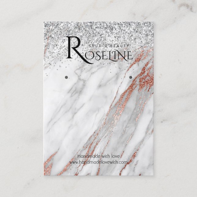 Silver glitter marble white Logo Earring Display Business Card (Front)