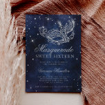 Silver glitter masquerade mask navy blue Sweet 16 Invitation<br><div class="desc">A modern,  chic and glamorous sweet sixteen with a hand drawn silver glitter masquerade mask with silver glitter diamond sparkles on a dark navy blue watercolor background.</div>