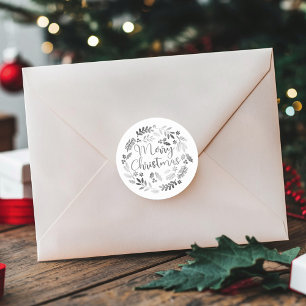 Silver Glitter Merry Christmas Classic Round Sticker
