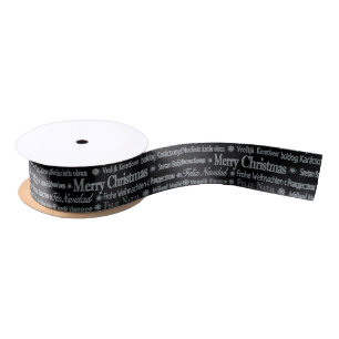 Silver Glitter Merry Christmas Different Language Satin Ribbon
