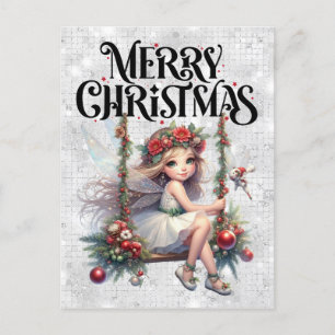 Silver Glitter Merry Christmas Fairy Postcard