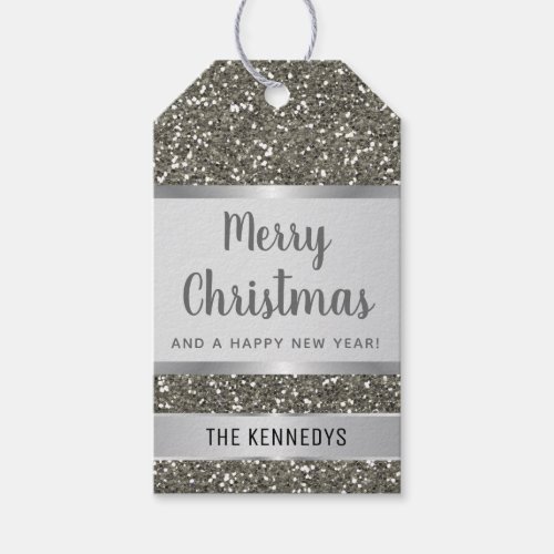 Silver Glitter Merry Christmas Gift Tags