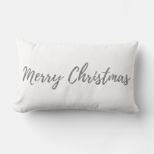 Silver Glitter Merry Christmas Lumbar Pillow