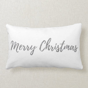 Silver Glitter Merry Christmas Lumbar Pillow