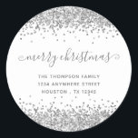 Silver Glitter Merry Christmas Name Return Address Classic Round Sticker<br><div class="desc">Silver Glitter Merry Christmas Name Return Address. Easily personalise the text.</div>