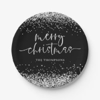 Silver Glitter Merry Christmas Party Black